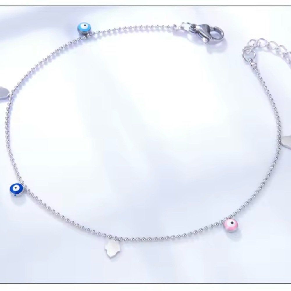 Silver Evil Eye and Hamsa Ankle Charm Bracelet Anklet